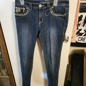 NWOT GRACE IN LA STRAIGHT LEG HIGH RISE EMBROIDERED JEANS SZ 10